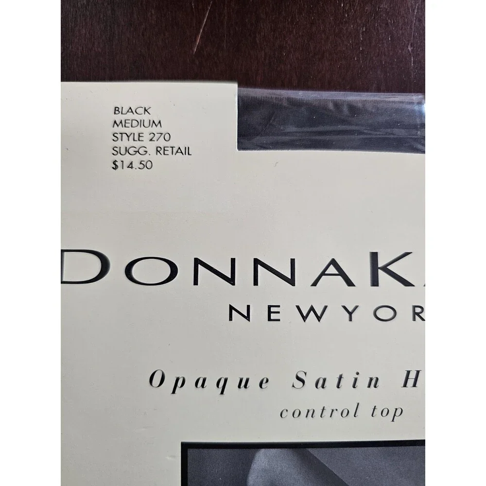 Donna Karan New York Opaque Satin Hosiery Control Top Black Size Medium NIP